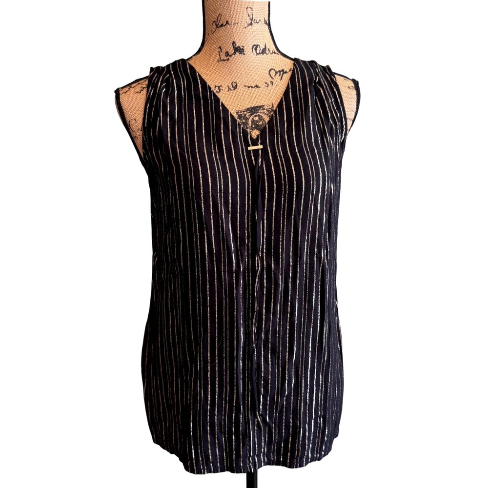 Express Womens Work Career Casual Striped Sleeveless Tank Blouse Black Large